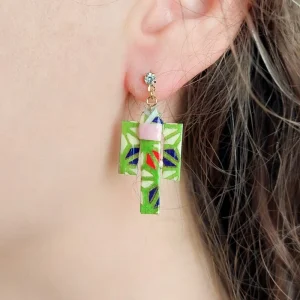 Boucles d'Oreilles Kimono Vert